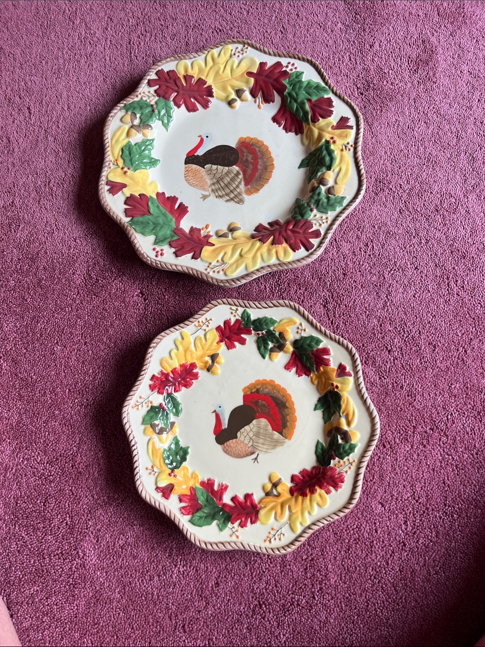 Hand-Painted Thanksgiving Turkey Ceramic Salad Plate - Multicolor